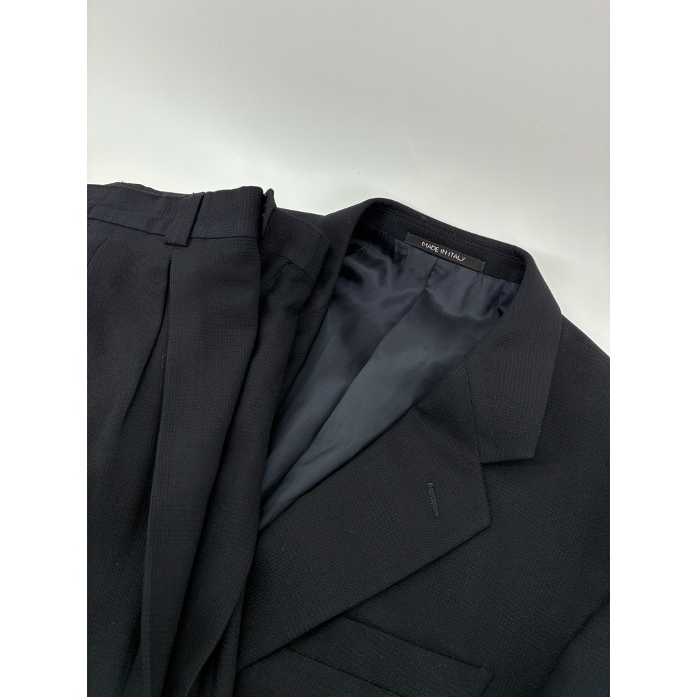 Armani Collezioni Black Textured 2 Button Suit Made in Italy Pleated Pants 42R
